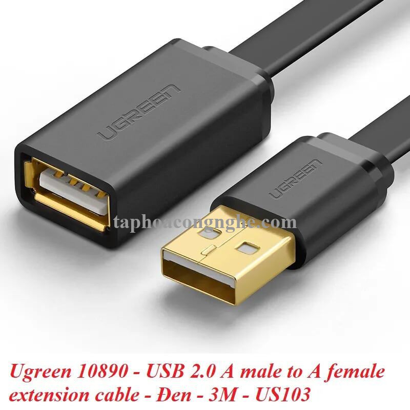 Ugreen 10890 3M màu Đen Cáp tín hiệu nối dài USB 2.0 lõi thuần đồng dáng dẹt US103 30010890